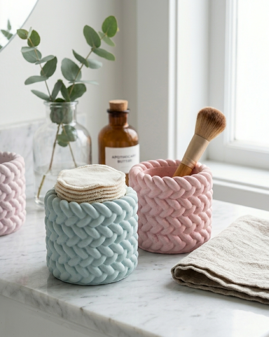 knitted pattern textured concrete candle jar gypsum vessel empty empty open vessel bulk pack candle supplier Surat Gujarat