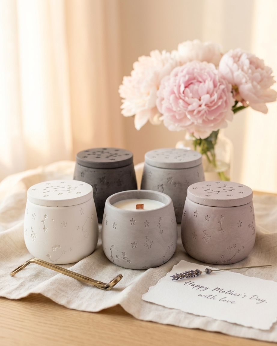 star pattern embossed concrete candle jar gypsum vessel empty with lid sealed gift ready bulk pack candle supplier Surat