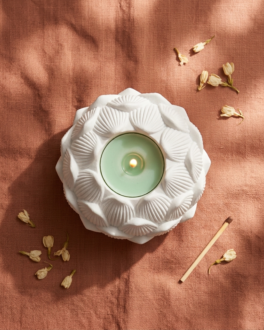 lotus flower shaped concrete candle jar gypsum vessel empty empty open vessel handmade artisan candle jar India