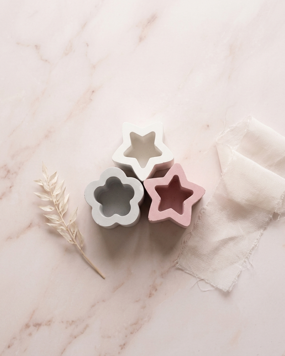 flower shaped concrete candle jar gypsum vessel empty empty open vessel wedding favour corporate gifting India