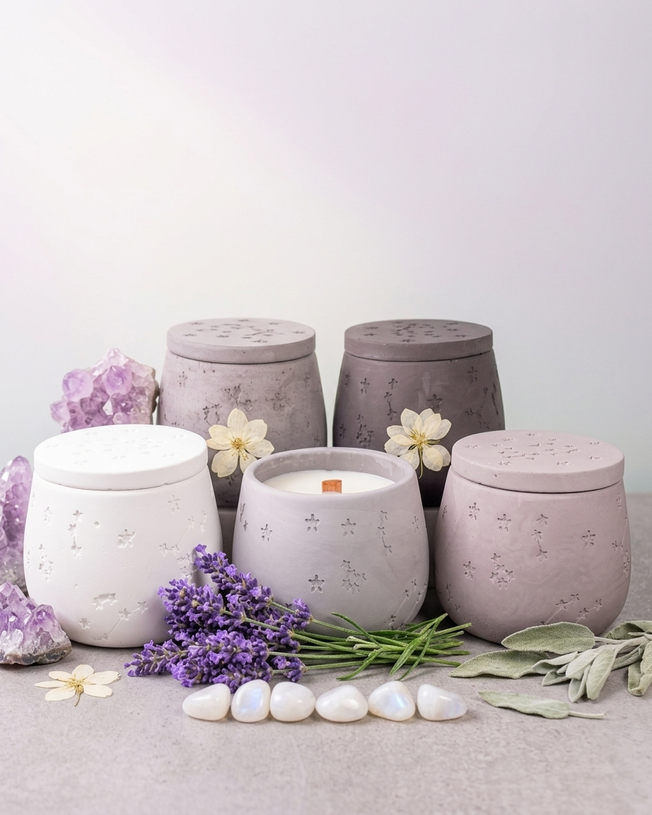 star pattern embossed concrete candle jar gypsum vessel empty with lid sealed gift ready wholesale bulk order India