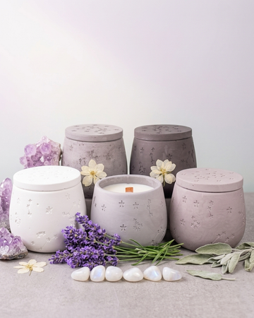 star pattern embossed concrete candle jar gypsum vessel empty with lid sealed gift ready wholesale bulk order India