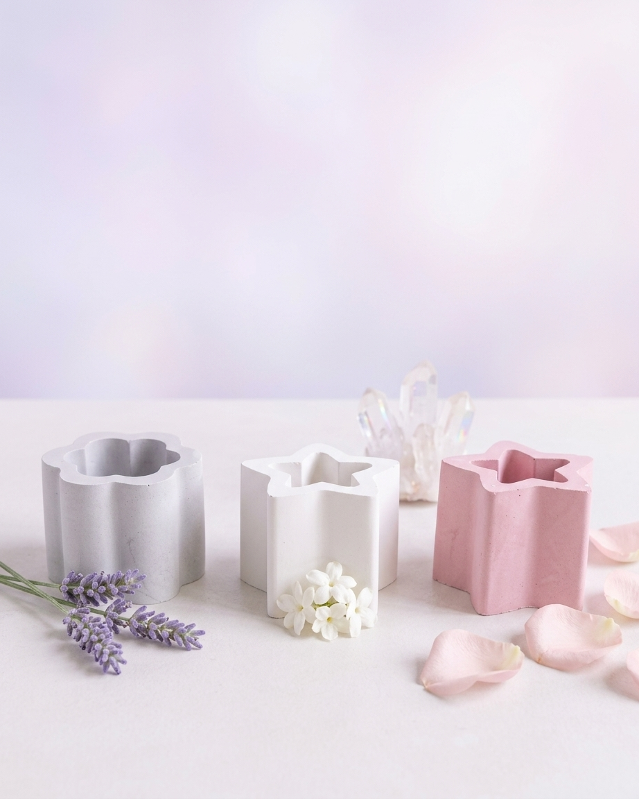 flower shaped concrete candle jar gypsum vessel empty empty open vessel handmade artisan candle jar India