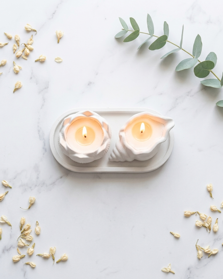 lotus seashell combo set concrete trinket tray jewellery organiser gypsum empty open vessel candle making raw material