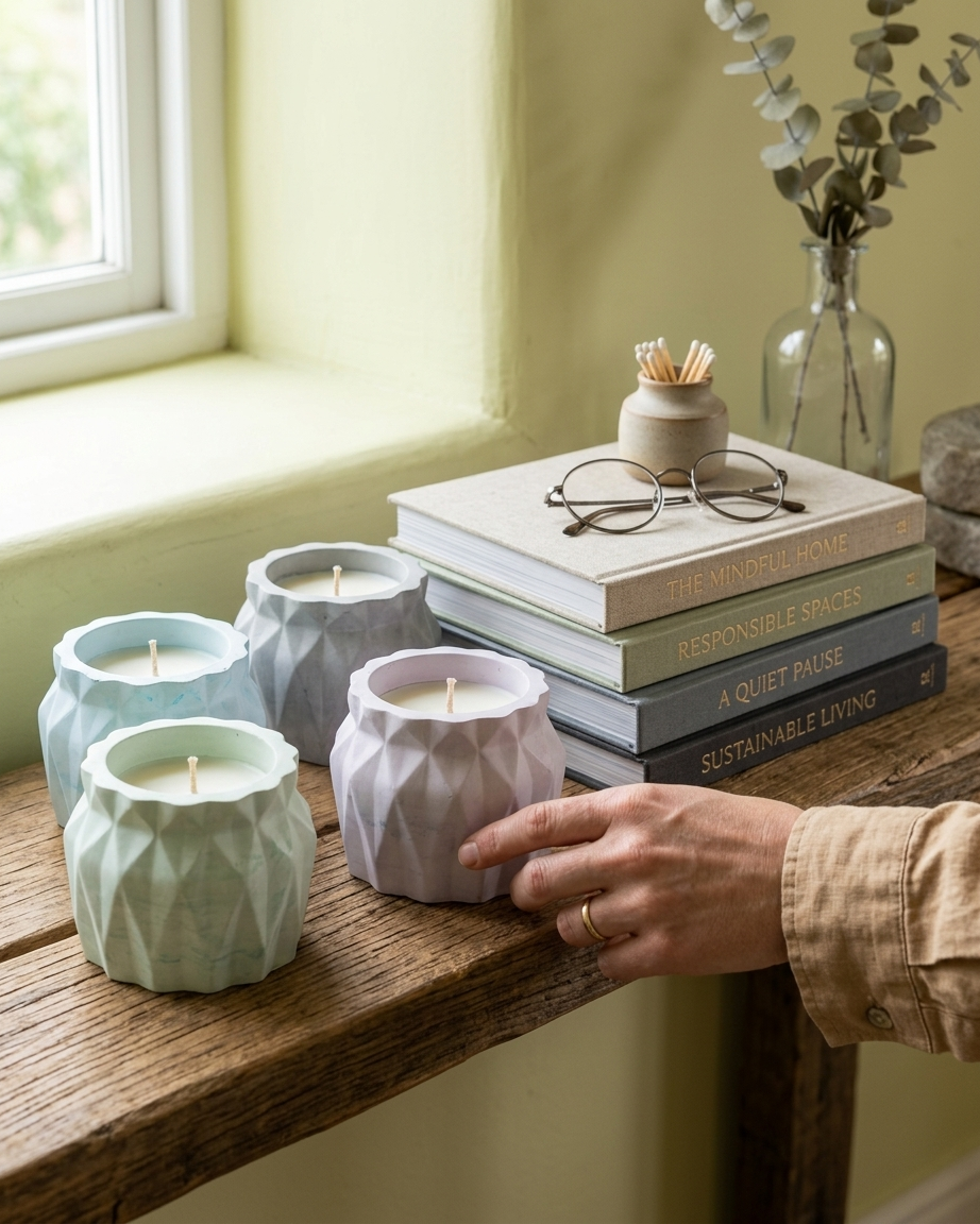 faceted angular premium concrete candle jar gypsum vessel empty empty open vessel eco friendly reusable candle India