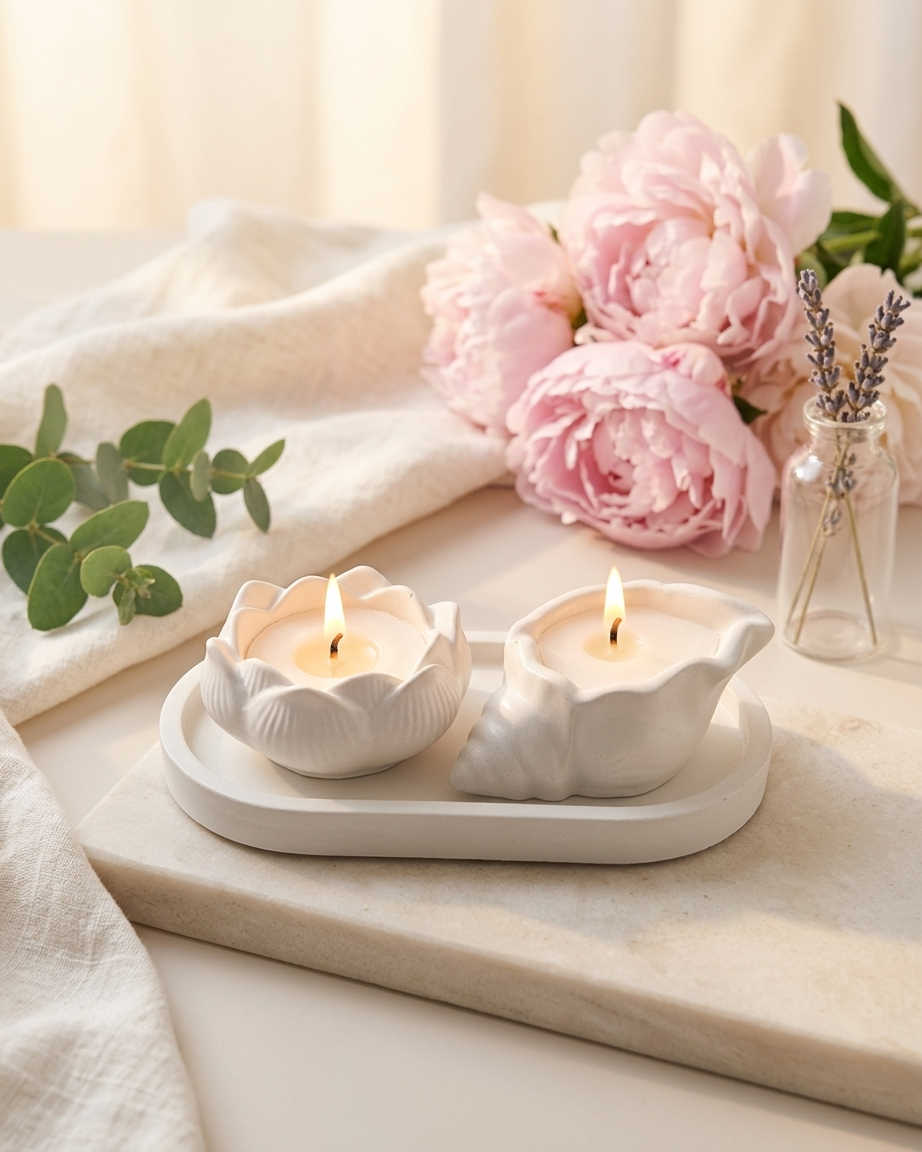 lotus seashell combo set concrete trinket tray jewellery organiser gypsum empty open vessel premium festival gifting India