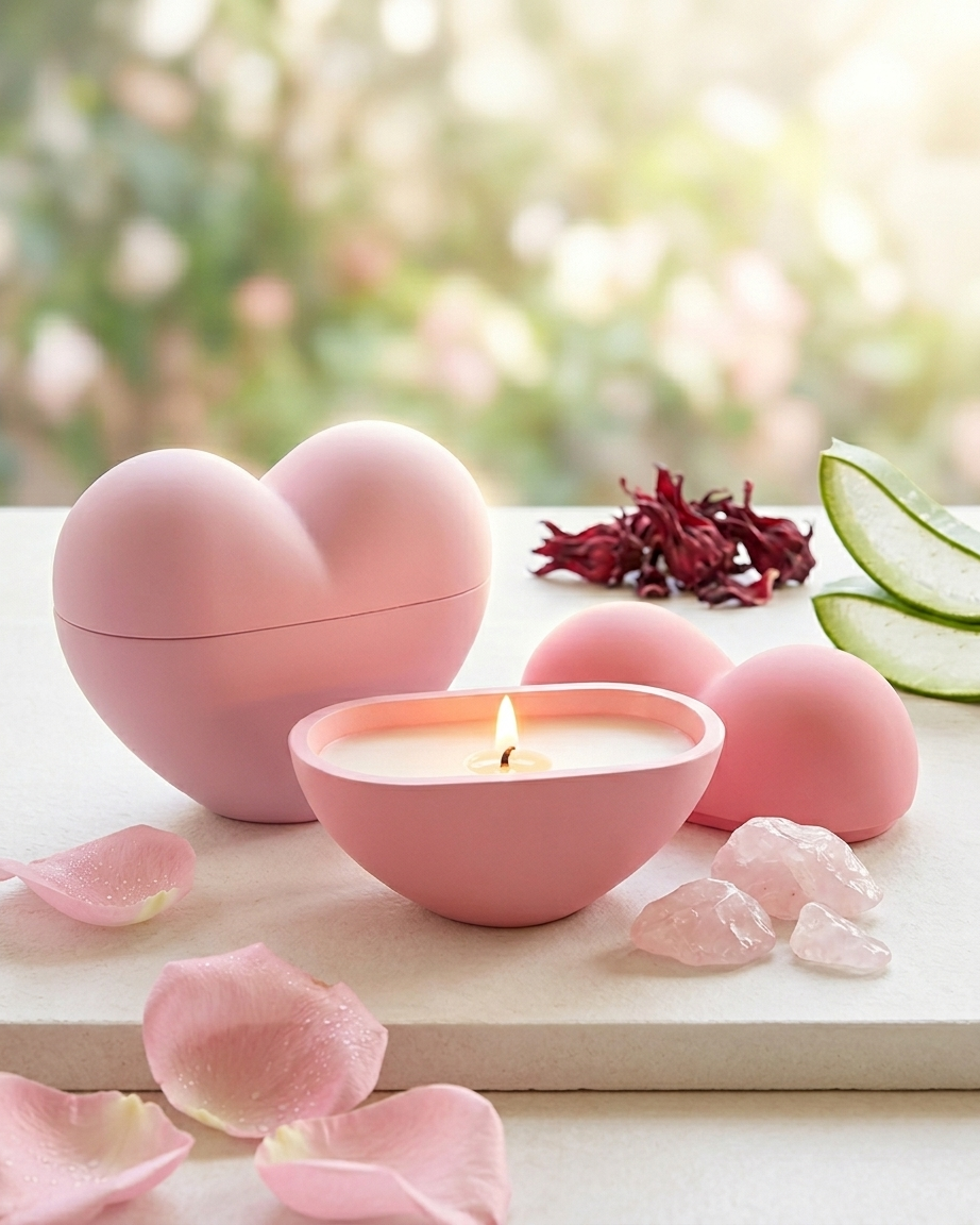3D heart shaped concrete candle jar gypsum vessel empty with lid sealed gift ready wedding favour corporate gifting India