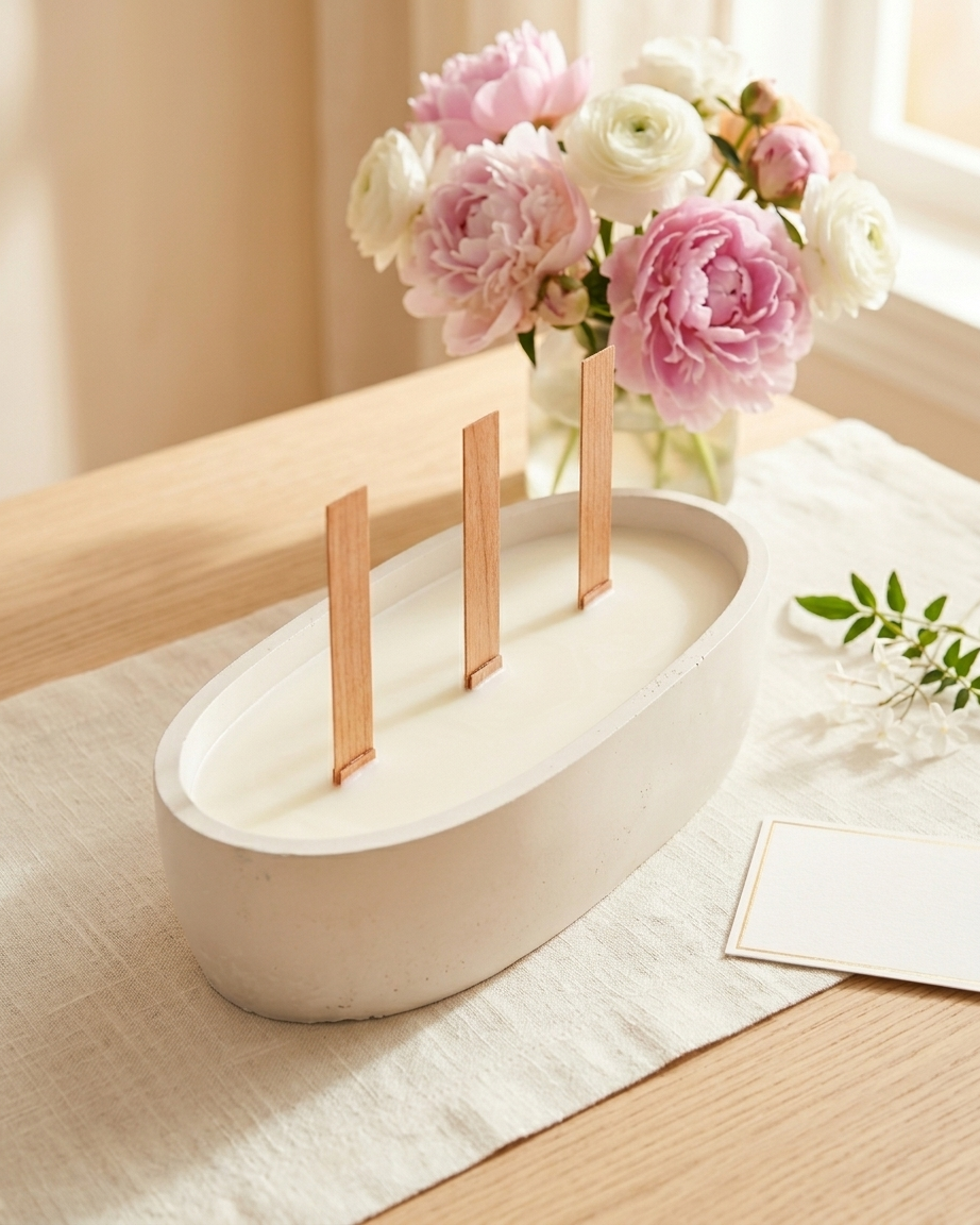 Concrete long boat jar for candle making India gypsum vessel wholesale bulk sculptural