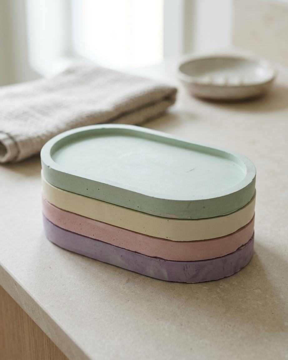 oval shaped concrete trinket tray jewellery organiser gypsum empty open vessel Diwali gifting home decor India