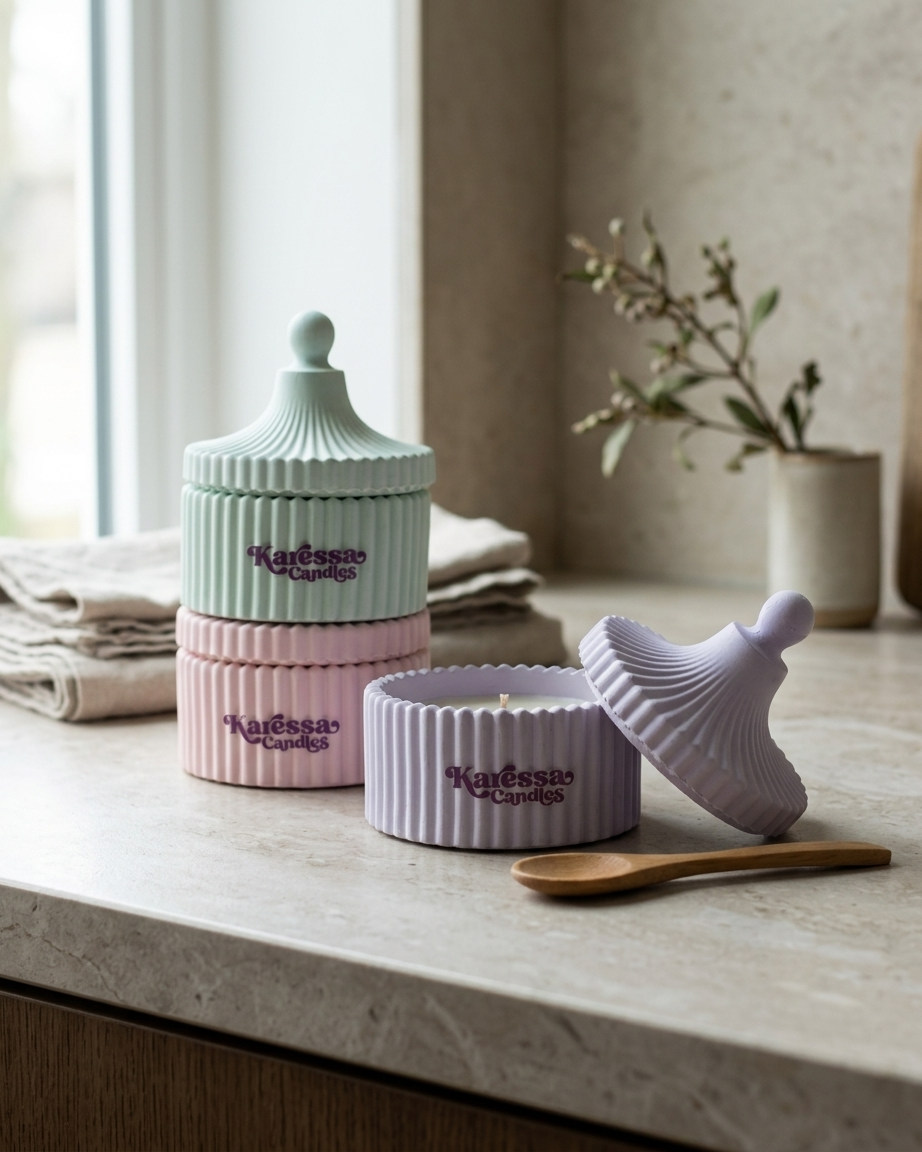 Handmade concrete ribbed jar candle making container wholesale supplier India