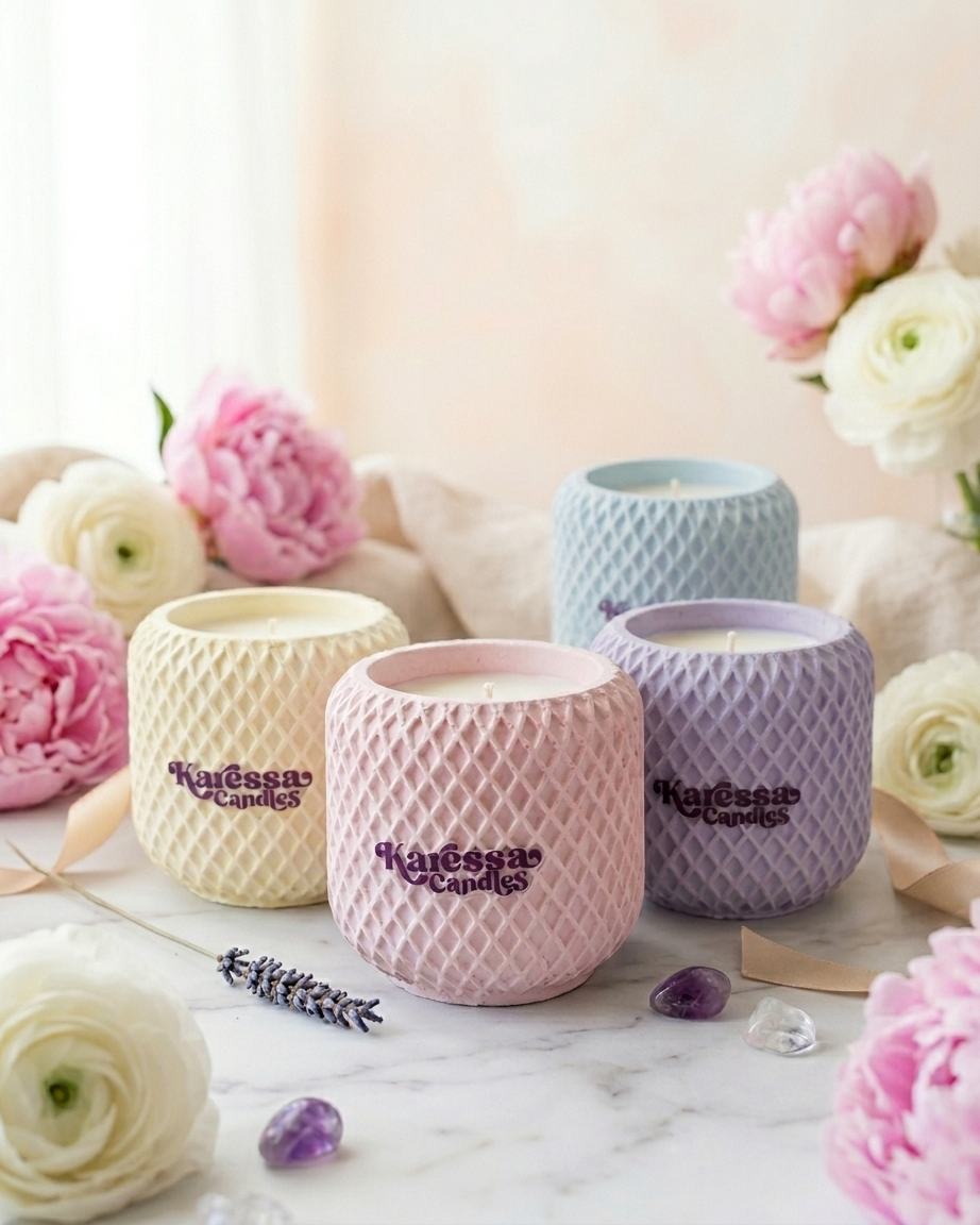 Checkered concrete candle jar empty mesh vessel wholesale gypsum candle making India