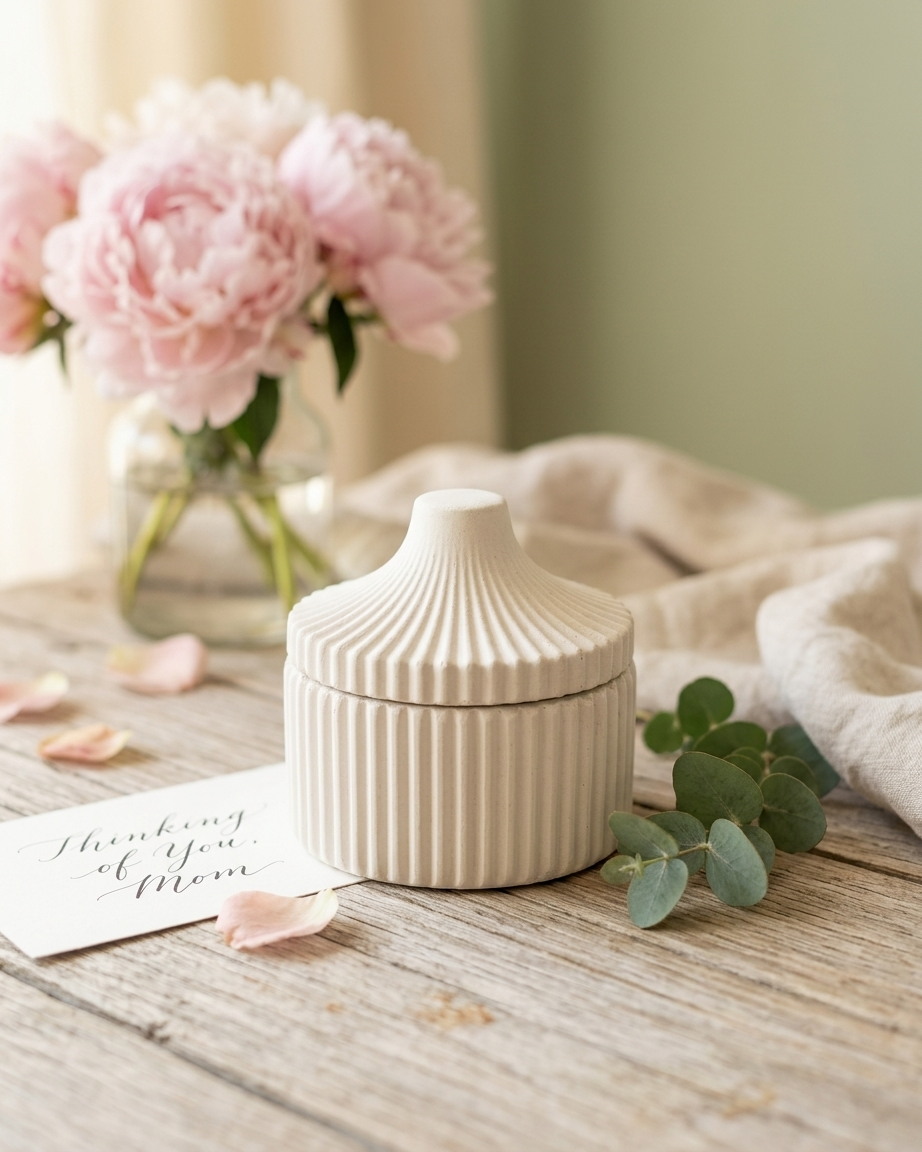 ribbed lidded covered concrete candle jar gypsum vessel empty with lid sealed gift ready handmade artisan candle jar India