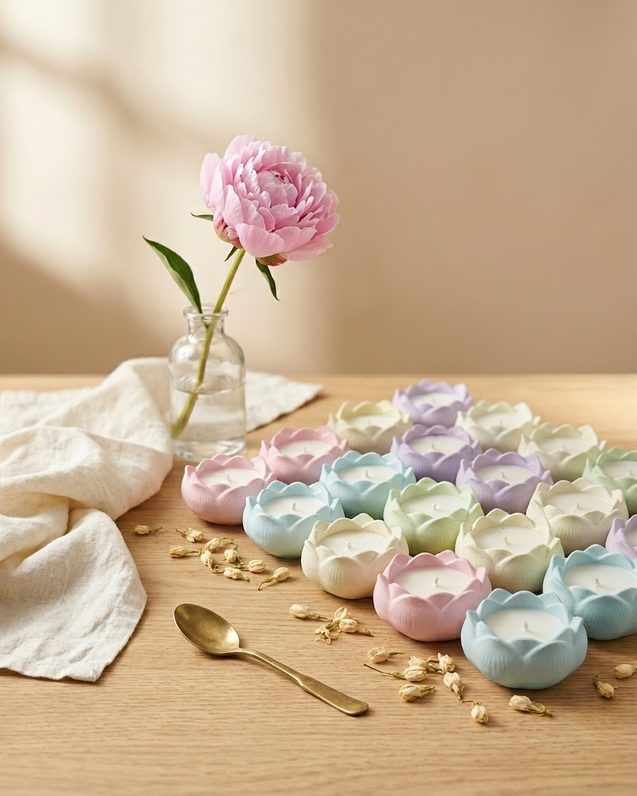 lotus flower shaped concrete candle jar gypsum vessel empty empty open vessel premium festival gifting India
