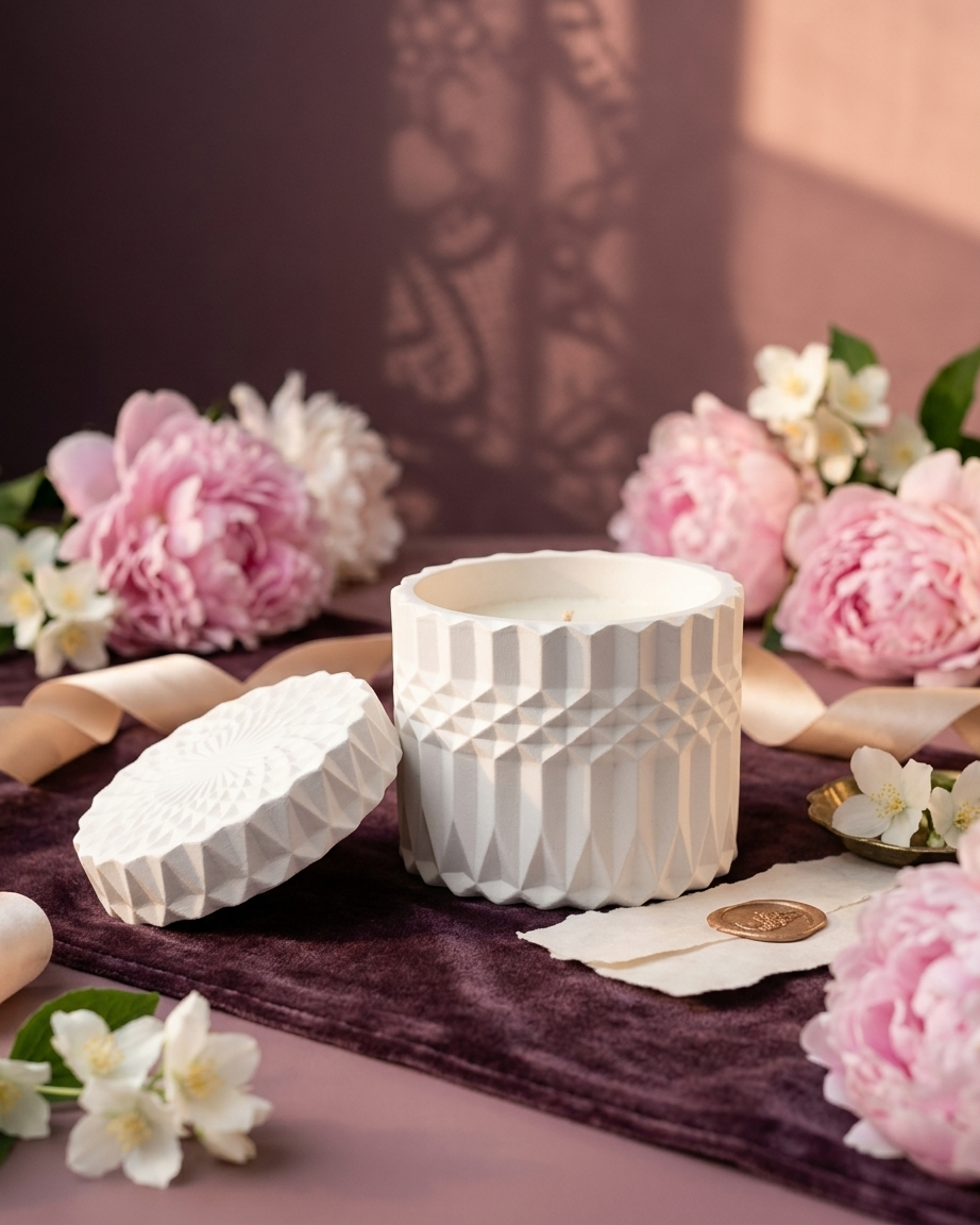 geometric modern angular concrete candle jar gypsum vessel empty with lid sealed gift ready candle making raw material