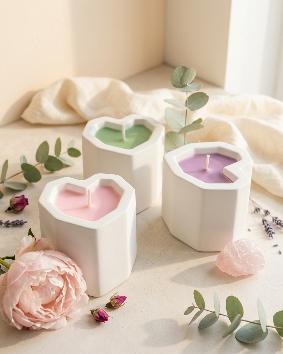 Small concrete heart jar empty gypsum vessel Valentine candle making favours India