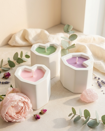 Small concrete heart jar empty gypsum vessel Valentine candle making favours India