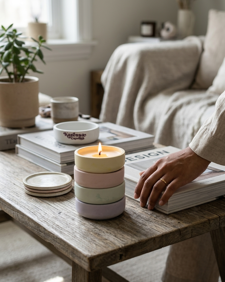 round dish tealight concrete candle jar gypsum vessel empty empty open vessel bulk pack candle supplier Surat Gujarat India