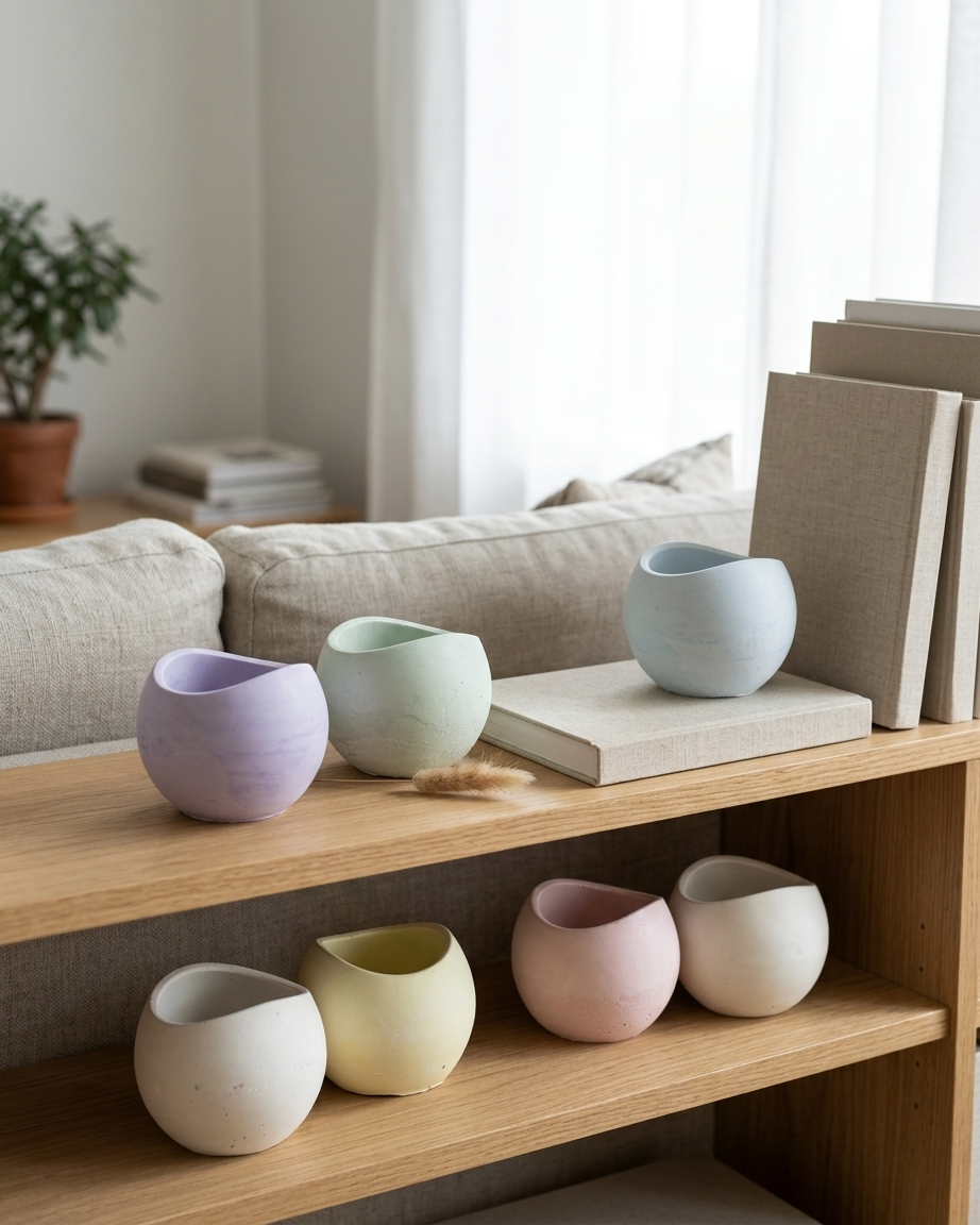 round designer premium concrete candle jar gypsum vessel empty empty open vessel aromatherapy soy wax candle India
