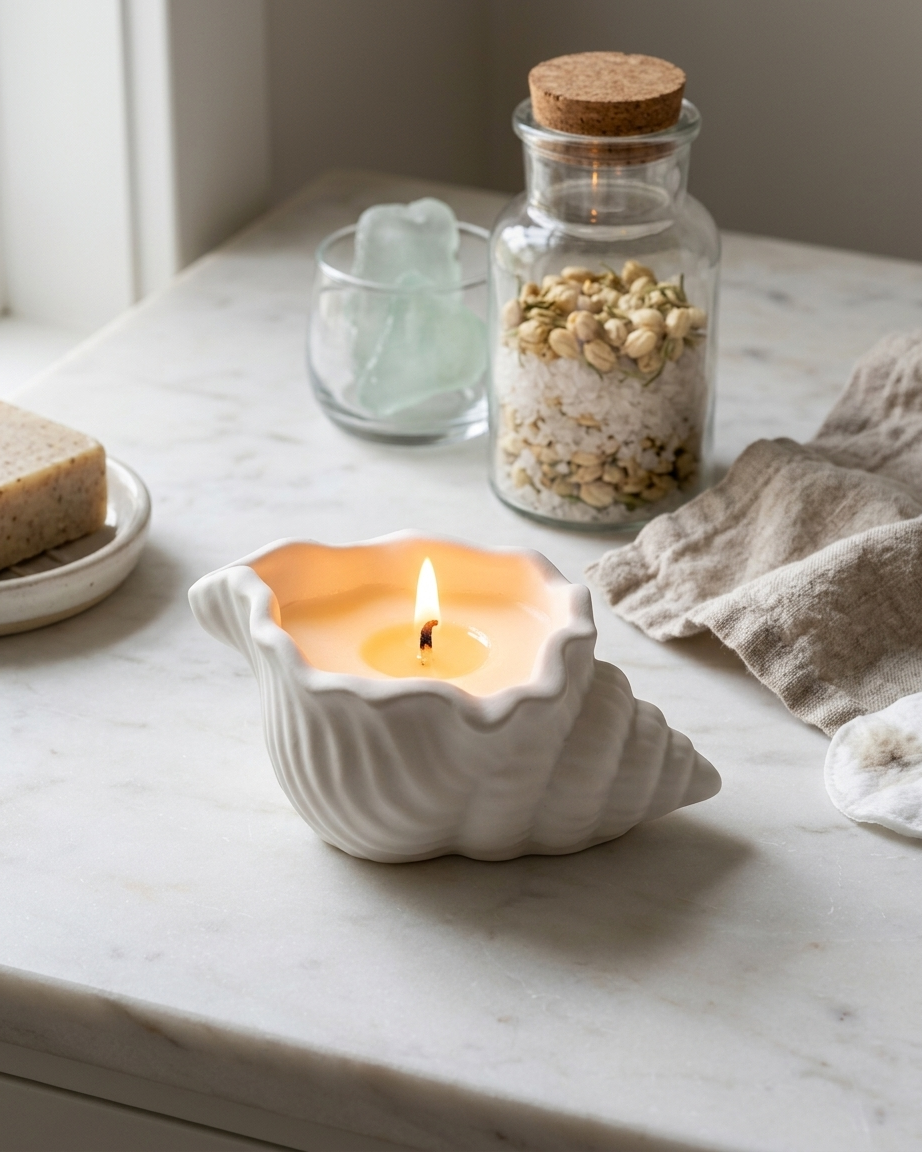 Conch sea shell concrete jar 95ml wholesale soy wax candle making Surat India