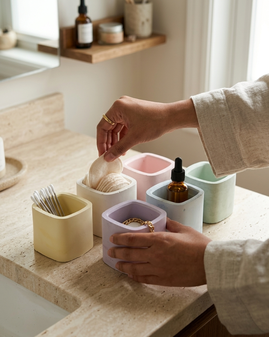 square geometric modern concrete candle jar gypsum vessel empty empty open vessel wedding favour corporate gifting India