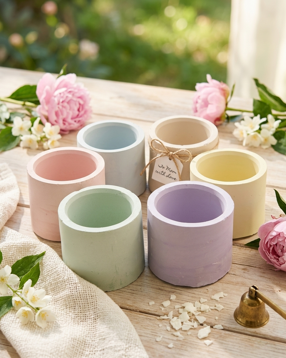 Small round votive concrete gypsum jar for candle making India cylindrical vessel wholesale