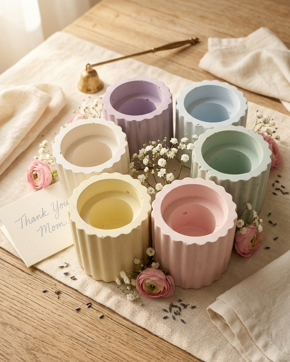 ribbed fluted concrete candle holder gypsum decor empty open vessel aromatherapy soy wax candle India