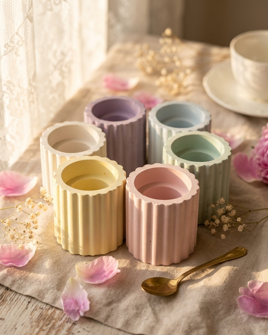 ribbed fluted concrete candle holder gypsum decor empty open vessel candle making raw material wholesale India
