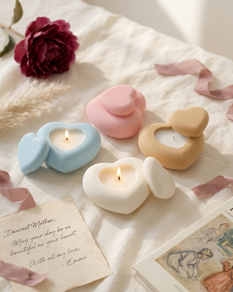 Heart concrete gypsum candle jar with lid India Valentine gifting sealed vessel soy wax wholesale