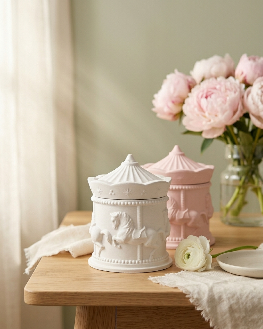 carousel novelty unique concrete candle jar gypsum vessel empty empty open vessel aromatherapy soy wax candle India