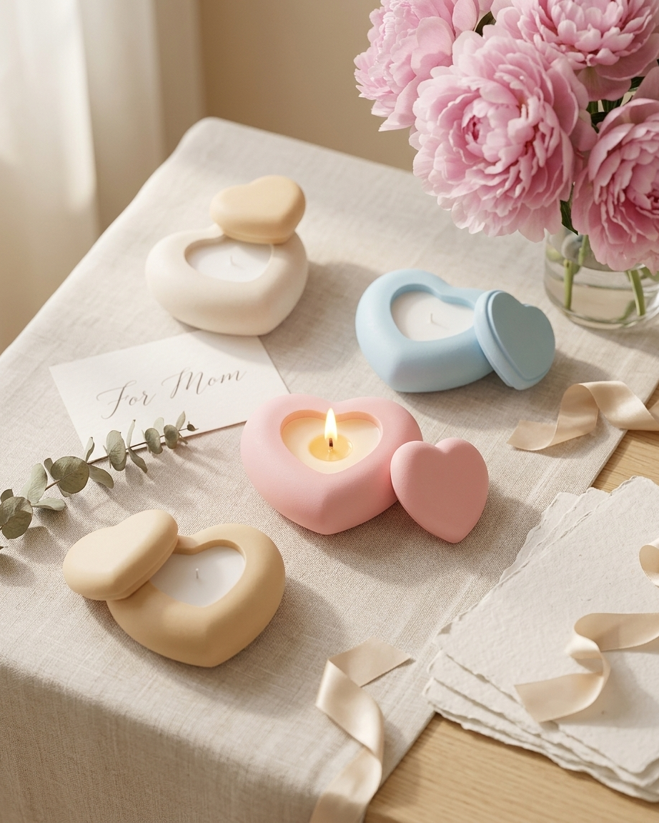 Heart concrete gypsum candle jar with lid India Valentine gifting sealed vessel soy wax wholesale