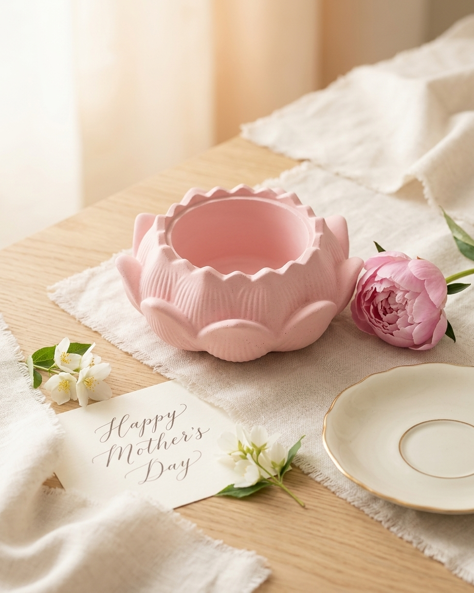 lotus flower shaped concrete candle jar gypsum vessel empty empty open vessel aromatherapy soy wax candle India