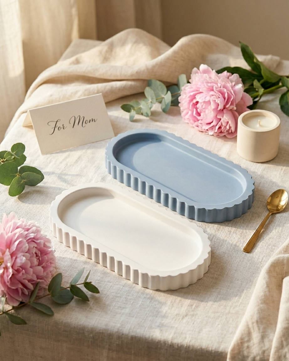 Wavy oval concrete gypsum trinket tray jewellery ring organiser vanity decor India wholesale