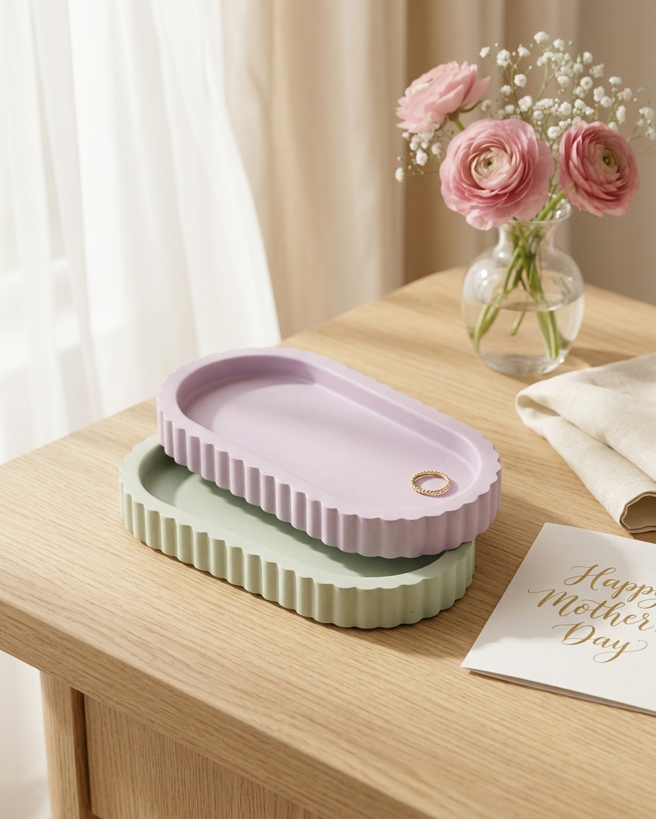 oval shaped concrete trinket tray jewellery organiser gypsum empty open vessel aromatherapy soy wax candle India