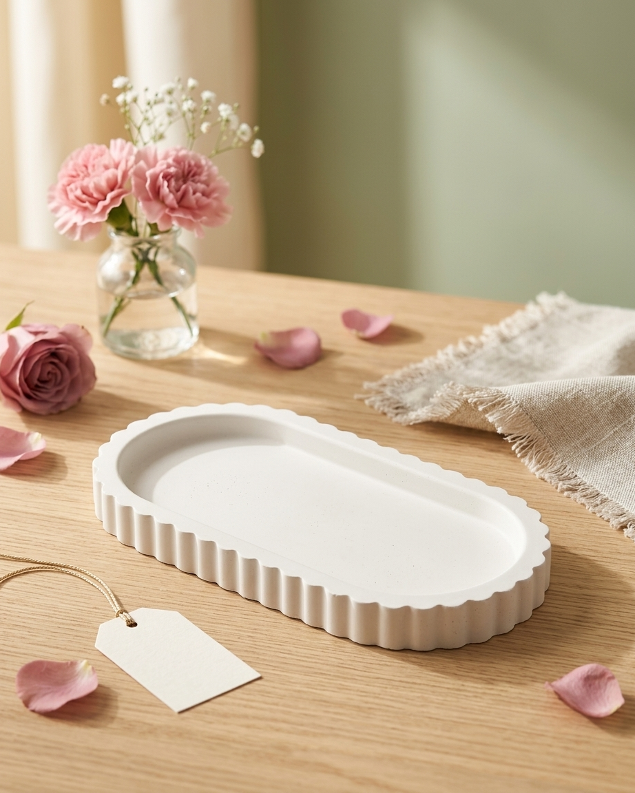 oval shaped concrete trinket tray jewellery organiser gypsum empty open vessel candle making raw material wholesale India