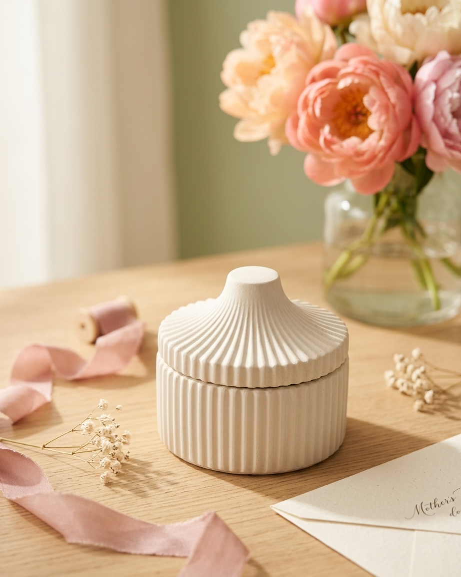ribbed lidded covered concrete candle jar gypsum vessel empty with lid sealed gift ready bulk pack candle supplier Surat