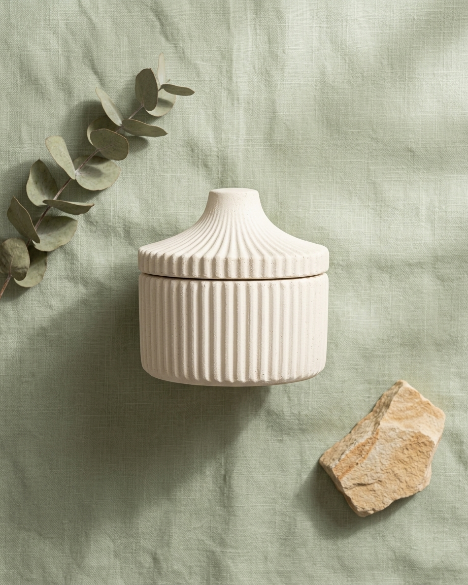 ribbed lidded covered concrete candle jar gypsum vessel empty with lid sealed gift ready candle making raw material