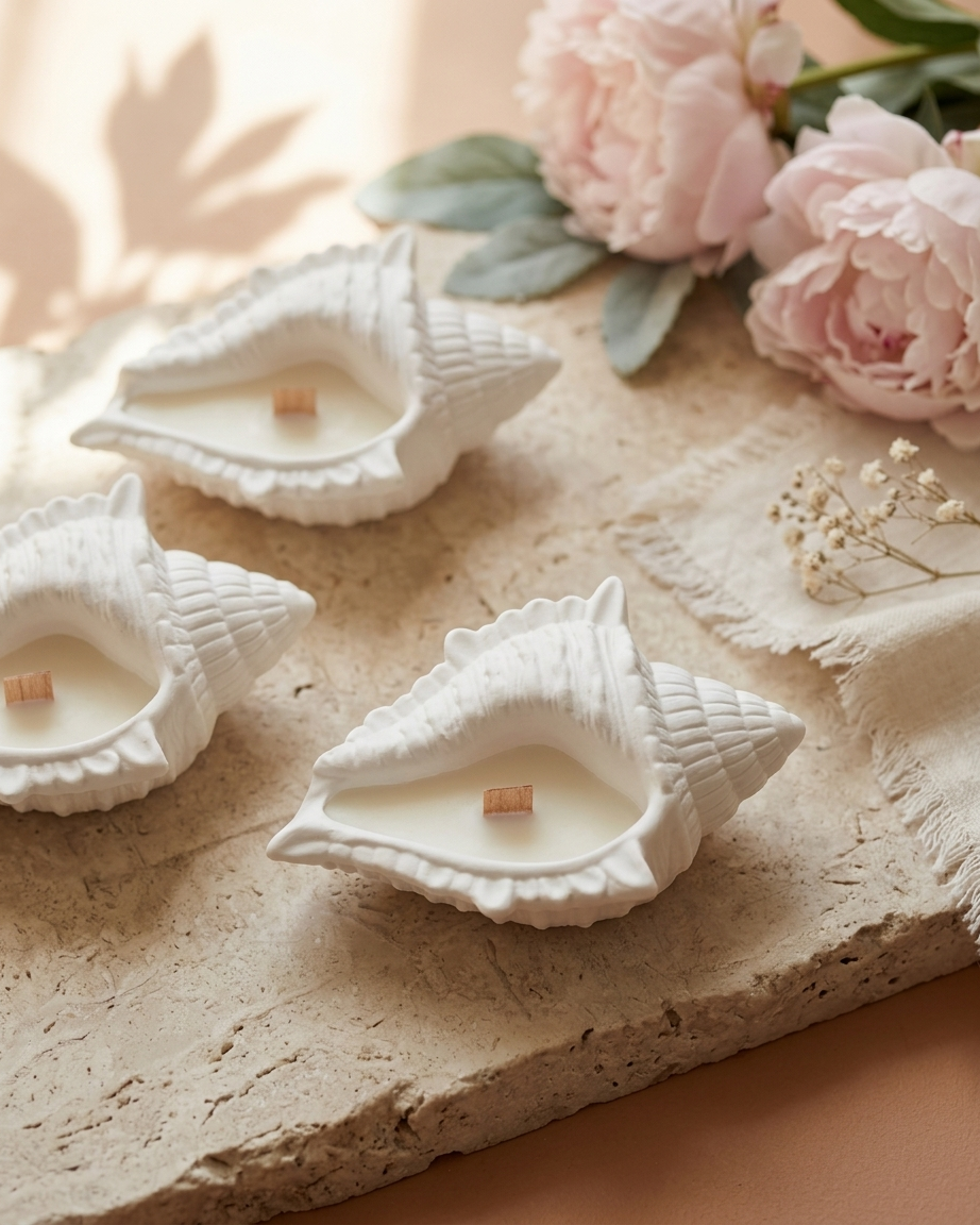 conch shell coastal luxury concrete candle jar gypsum vessel empty empty open vessel aromatherapy soy wax candle India