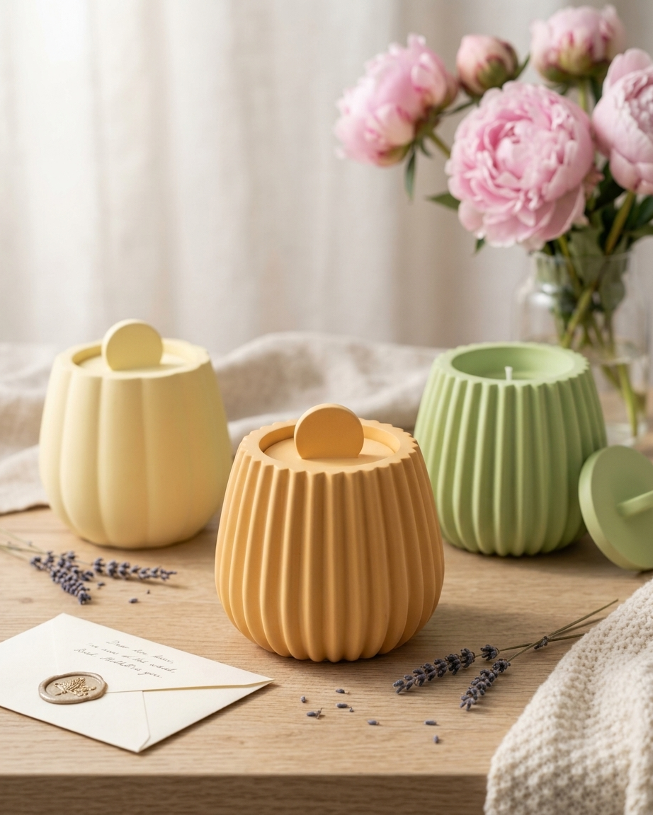 fluted bell shaped concrete candle jar gypsum vessel empty with lid sealed gift ready eco friendly reusable candle India