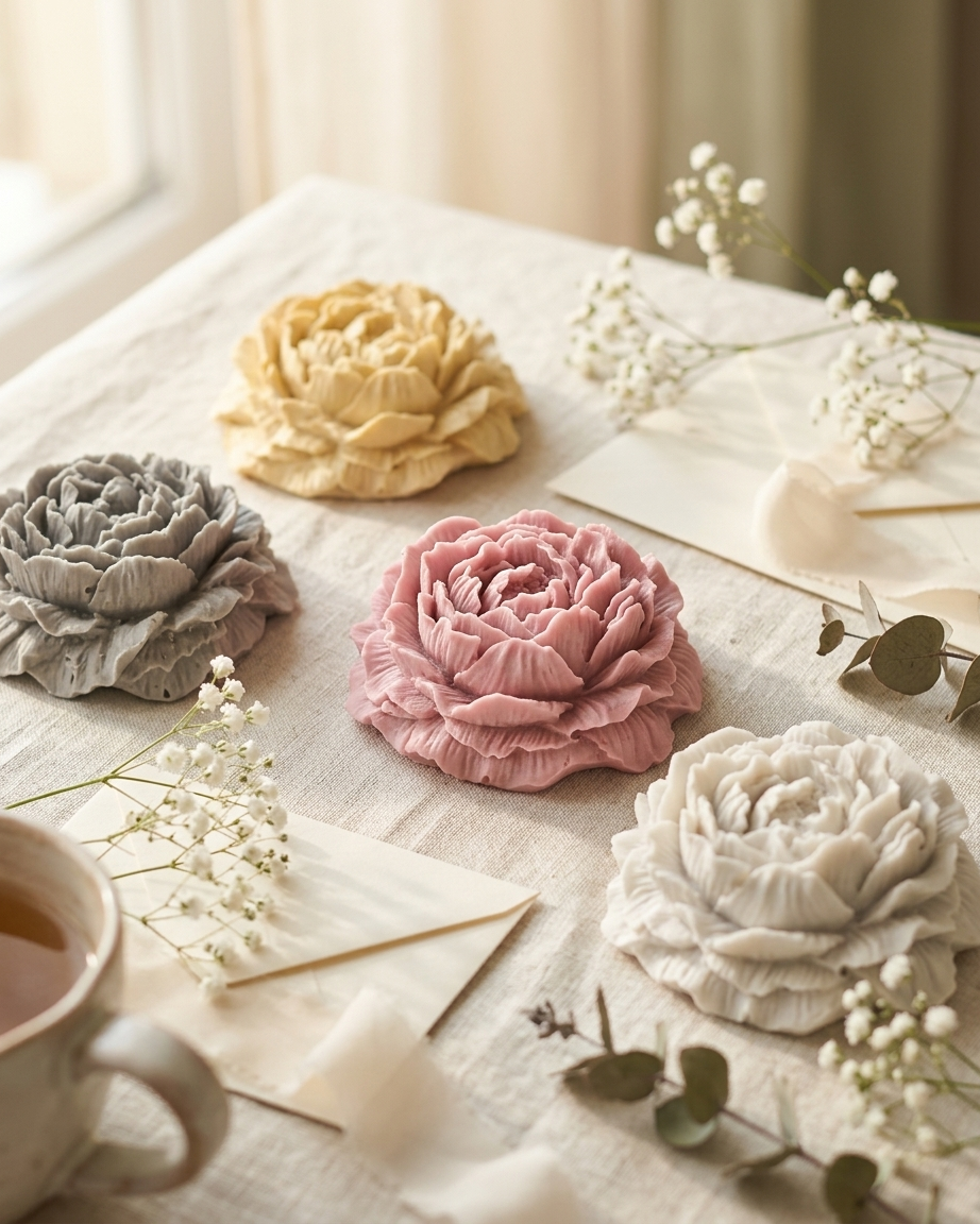 3D peony flower diffuser concrete gypsum aroma diffuser stone decor empty open vessel candle making raw material wholesale