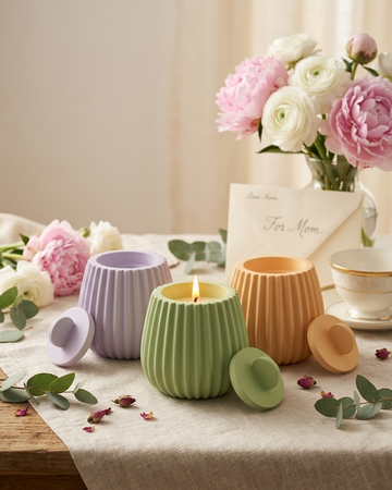 Fluted bell concrete gypsum candle jar with lid India ribbed vessel DIY soy wax wholesale