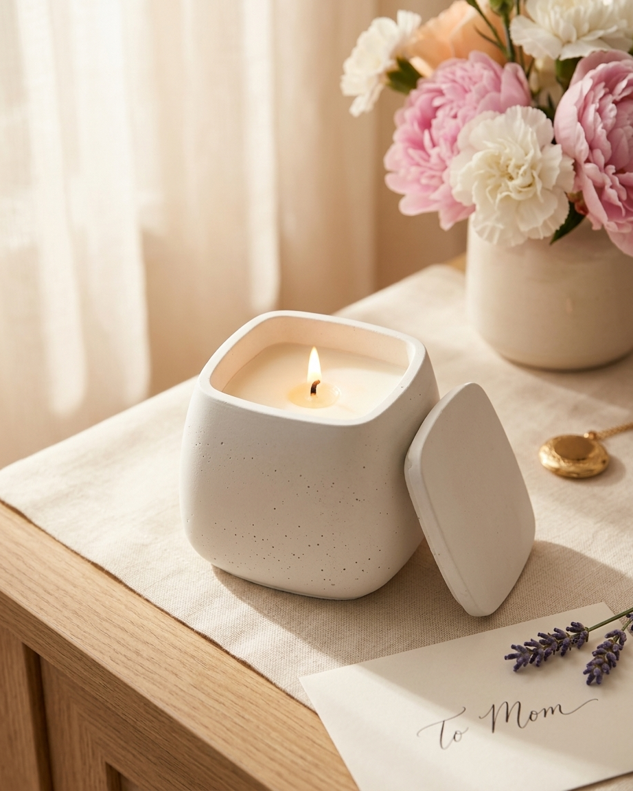 square geometric modern concrete candle jar gypsum vessel empty with lid sealed gift ready bulk pack candle supplier Surat