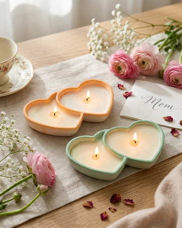 Double heart concrete gypsum candle bowl India Valentine gifting romantic decor vessel wholesale