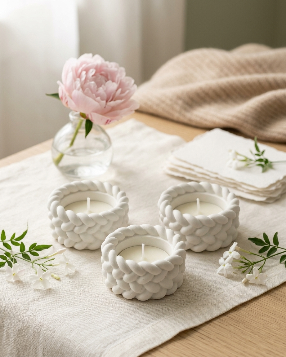 woven handcraft textured concrete candle jar gypsum vessel empty empty open vessel eco friendly reusable candle India