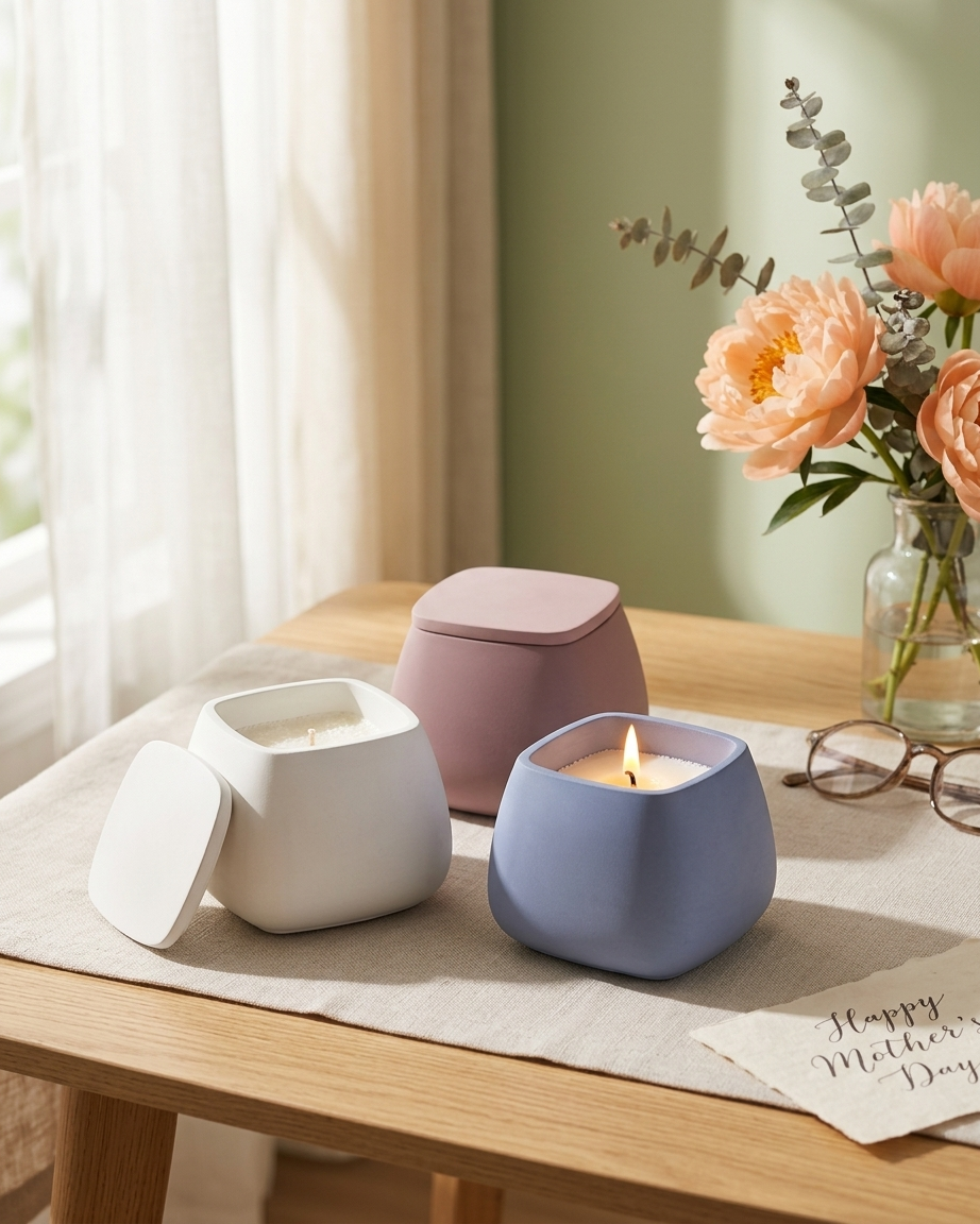 square geometric modern concrete candle jar gypsum vessel empty with lid sealed gift ready aromatherapy soy wax candle India