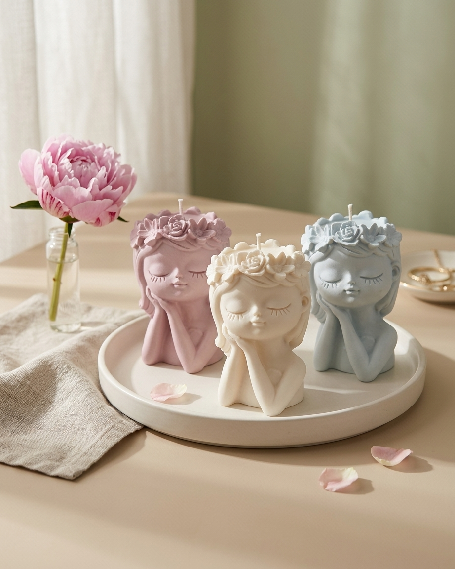 girl face sculptural art concrete candle jar gypsum vessel empty empty open vessel aromatherapy soy wax candle India