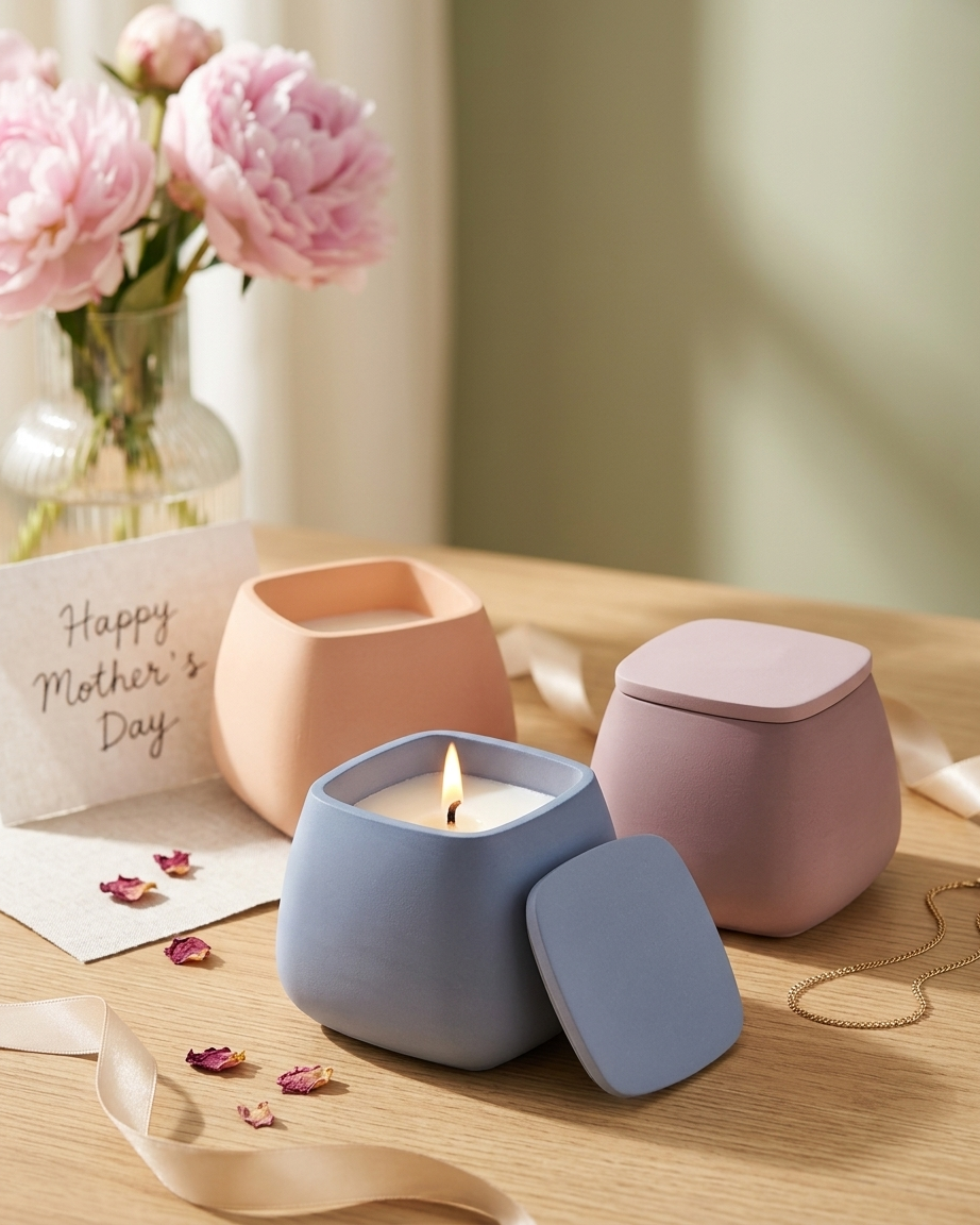 square geometric modern concrete candle jar gypsum vessel empty with lid sealed gift ready candle making raw material
