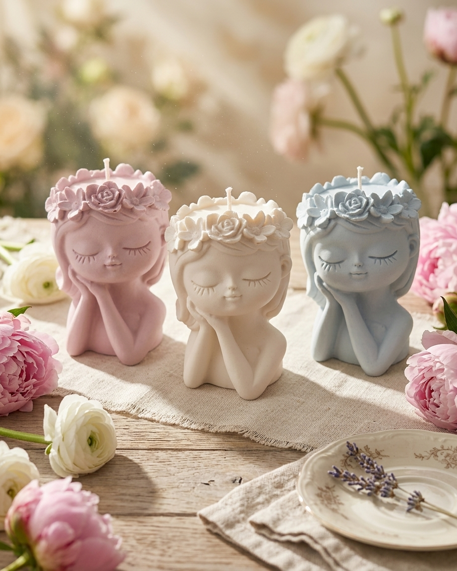 girl face sculptural art concrete candle jar gypsum vessel empty empty open vessel candle making raw material wholesale India