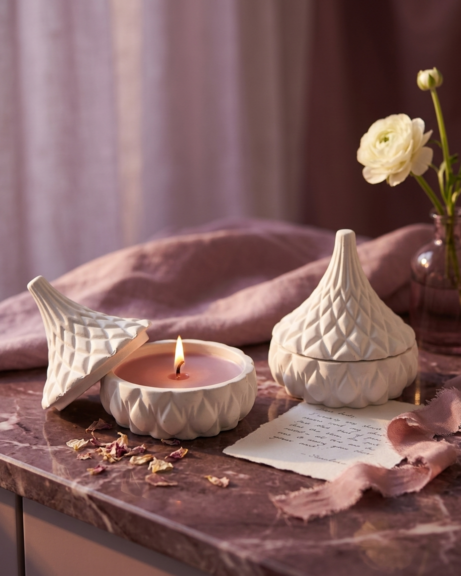 dome lid covered concrete candle jar gypsum vessel empty with lid sealed gift ready premium festival gifting India