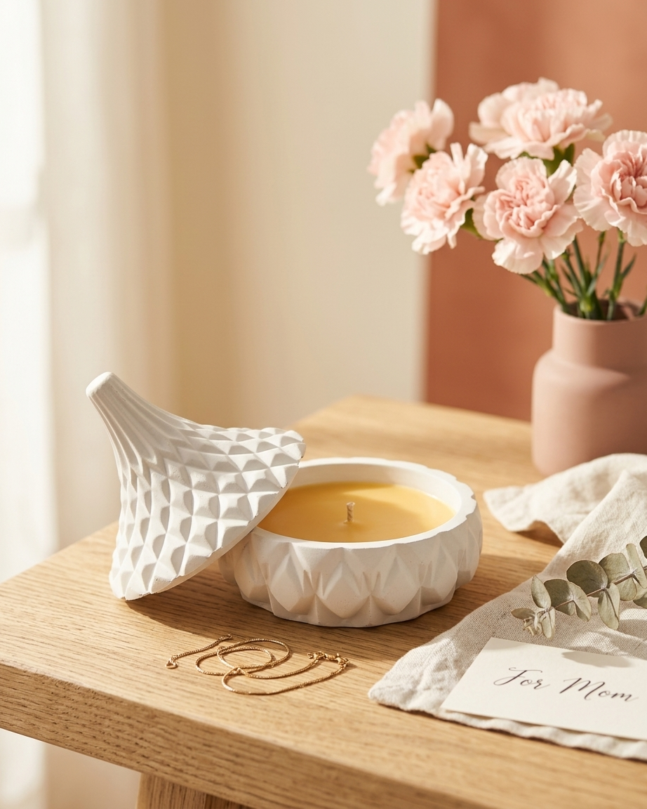 dome lid covered concrete candle jar gypsum vessel empty with lid sealed gift ready eco friendly reusable candle India