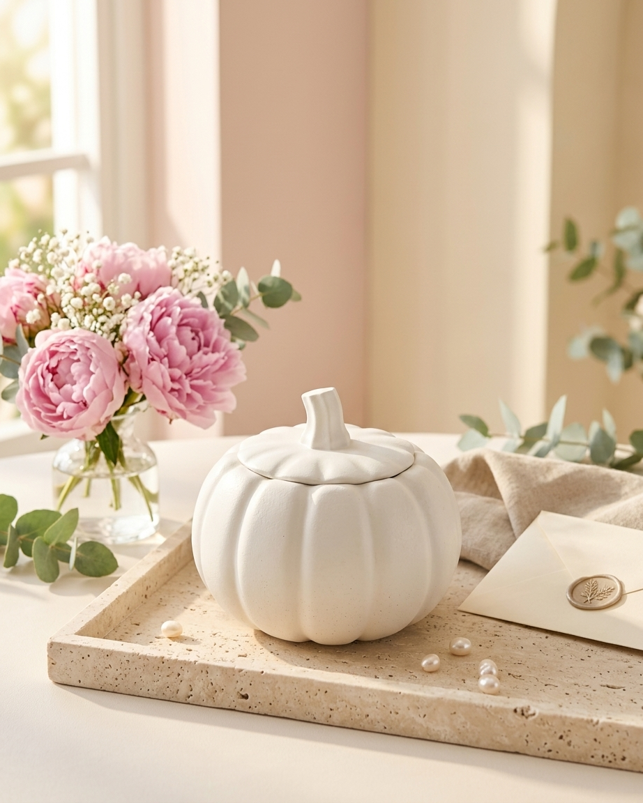 pumpkin shaped concrete candle jar gypsum vessel empty with lid sealed gift ready bulk pack candle supplier Surat Gujarat